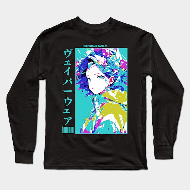 Vaporwave Anime Aesthetic Manga Girl Japanese Streetwear Long Sleeve T-Shirt by Neon Bang Bang